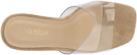 Olivia Miller Women’s Fashion Ladies Shoes, Clear PVC Jelly & Beige Nude Wedges, Trendy Party Slide On Single Band Open Square Toe 3.5 Inch Mid High Chunky Platform Fashion Heeled Sandals | Image 5