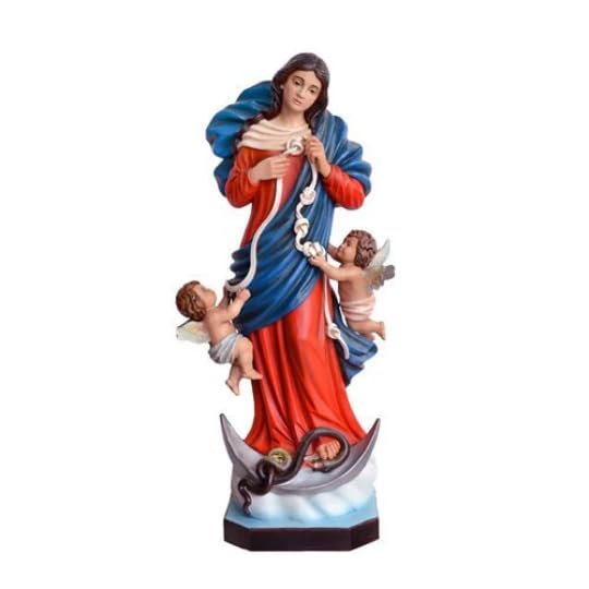 Generico ArteSacraCaravaggio Statua della Madonna Maria che scioglie i nodi, in resina cm 100 (39,37 inches), per interni ed esterni, decorata a mano, produzione artigianale italiana (OCCHI IN VETRO)