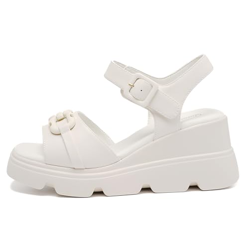 Image of Women's Comfort Padded Flat Peep Toe Slingback Sandals with Ankle Strap Shoes White US5