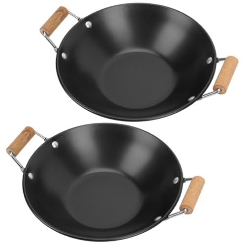 COLLBATH 2 Piezas De Acero Inoxidable Plancha Wok Trabajo En Platos De Frotamiento Olla Caliente Estufa Olla Seca Cocina Sartén Espesada Olla Seca Espesar Olla Espesada Paella Sartén Metal