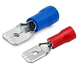 Heschen Männliche Schnellkupplungen Vinyl Vollisolierte 6.3x0.8mm Kabelklemme, MDD2-250/MDD1.25-250, Rot für 0.5-1.5mm² (22-16 AWG), Blau für 1.5-2.5mm² (16-14 AWG), 100Pack