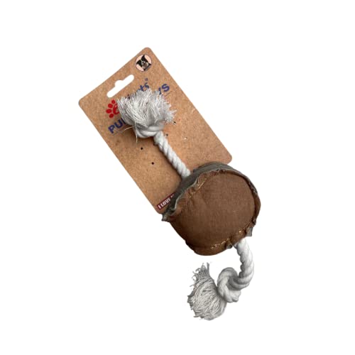 Billipets 7cm Leather Baseball with ropes Dog Toy, Natural
