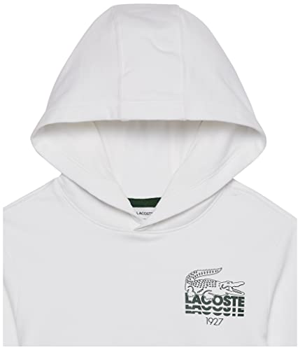 Lacoste Boys' Kids Long Sleeve Multi-Logo Hooded Sweatshirt, White, 8Yr #TOP1