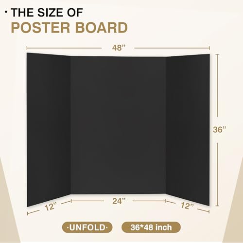 chell 3634 x 4834 large trifold poster board 2 pack black corrugated project boards for science fair school projects event displays and business presentations
