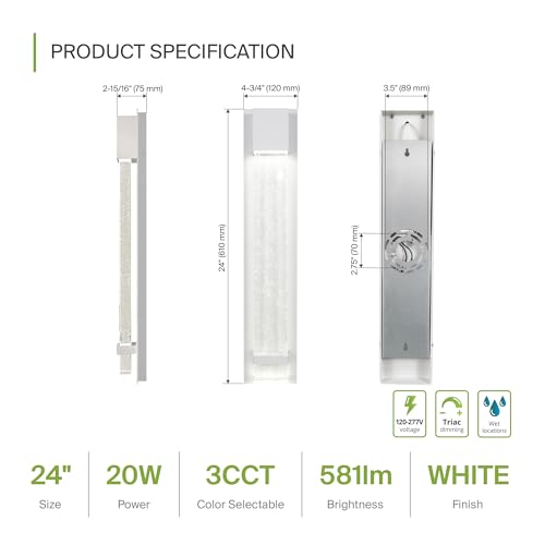 Image of ASD LED 24 inch Bubble Glass Wall Light Fixture, Outdoor & Indoor Seeded Sconce | 3CCT, Waterproof, Dimmable, ETL Listed | 20W 600LM 3000-5000K 100-277V | Exterior Lantern, Porch Lighting | White, 4 Pack