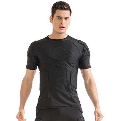 Tuoy Padded Compression Shirt – Adult Sizes & 6 Pads Padded Protective Shirt For Football Paintball Baseball #TOP2