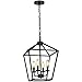 4 Light Chandelier, Industrial Ceiling Light Black Lantern Light Fixtures with Farmhouse Metal Cage Adjustable Height Rustic Geometric Hanging Light E12 Base for Kitchen Island, Entryway, Indoor