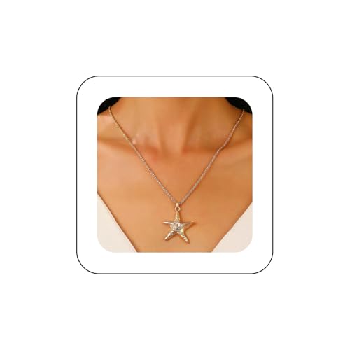 Cimenexe Bohème Seestern Choker Halskette Gold Seestern Anhänger Halskette Große Metall Seestern Kragen Halskette Lange Marine Leben Kette Halskette Schmuck Für Frauen