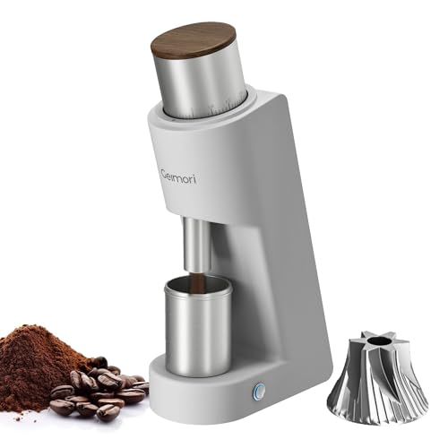 Image of Single Dose Coffee Grinder,Wirsh Geimori GU38 Coffee Grinder with 38mm 6-Core Stainless Steel Conical Burr, 0.01mm Stepless Adjustment, Low Retention Espresso Grinder with Magnetic Dosing Cup,White