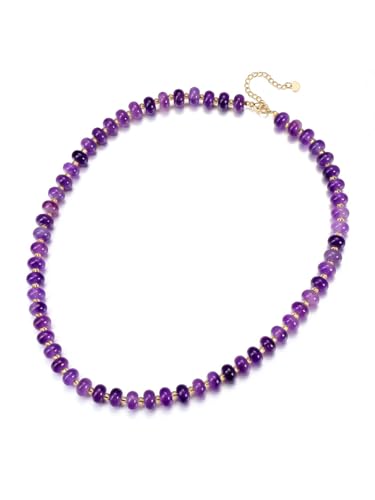 Jovivi Purple Jade Crystal Beaded Choker Necklace for Women Healing Stone Reiki Gemstone Bead Necklace Womens Boho Purple Jewellery Gifts for Women Ladies Girls