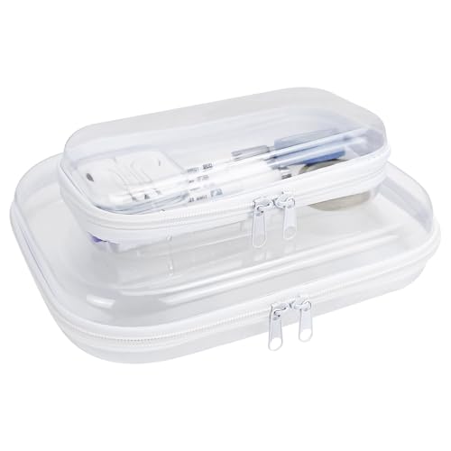 Image of JOBVERT 2Pcs Clear Hard Shell Zipper Case, Clear Zipper Pouches Hard Shell for Storage, Zippered Pouch Hard, Toiletries, Make Up Tools (Small and Medium)