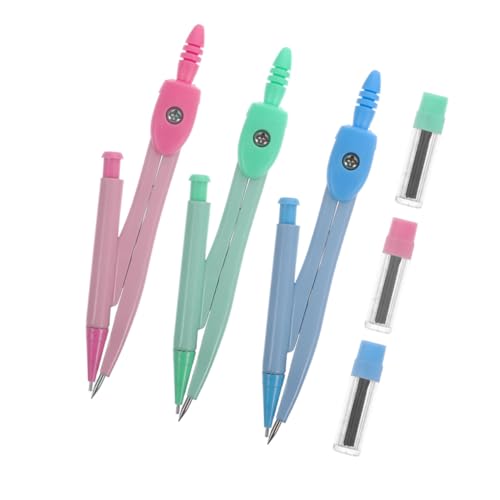 DIYEAH 3 Brújulas de Metal para Dibujo Geométrico Kit Portátil de Azul Rosa y Verde Compases Ajustables de Alta Precisión para Matemáticas y Dibujo Escolar