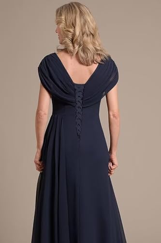 Chiffon Mother of The Bride Dresses Cap Sleeves Pleated Formal Evening Dress Hi0072