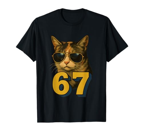 Funny 67 Meme Trend 6 7 Cat Six Seven Viral Youth Slang T-Shirt