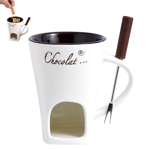 Ohphnt Tazón Fondue, Tazón Fondue Chocolate, Chocolate Fondue Chocolate, Juego De Fondue De Chocolate De Cerámica, Taza para Fondue De Chocolate con Tenedor, Taza para Derretir Chocolate