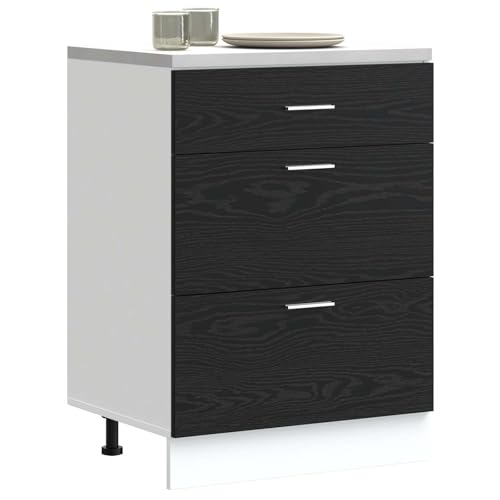 vidaXL Meuble de cuisine bas Riga Chêne noir 60 x 46 x 81,5 cm, Espace de rangement généreux,...