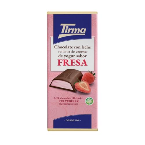 Tirma Tableta de Chocolate con Leche Rellena de Crema de Yogur y Sabor a Fresa, 103g - Chocolate Cremoso con Relleno de Fruta, Perfecto para Postres y Snacks
