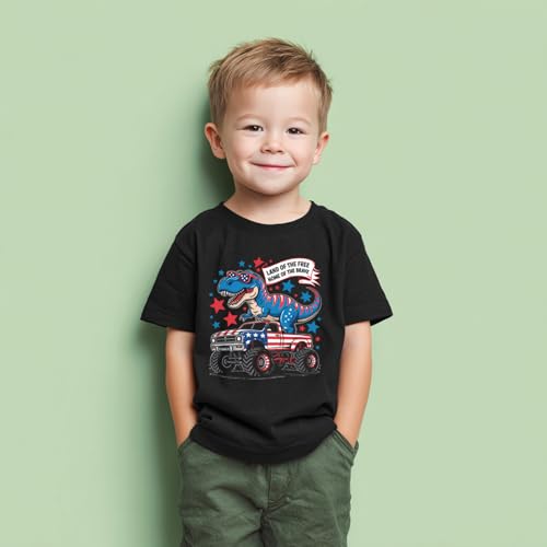 Image of Boys Constitution Day 250 Anniversary USA Shirt Independence Shirt 3-8T | for Kids Boys Girls Toddlers 3T-8T, 4th of July Dinos Flag Patriotic Tee, Independence Day