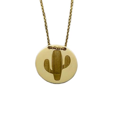 Collier pendentif pièce gravée cactus argent plaqué or