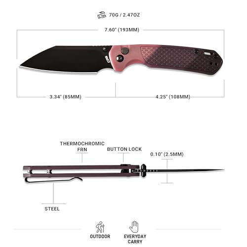 Image of CJRB Pyrite-Light Pocket Knife, Thermochromic FRN Handle, Button Lock