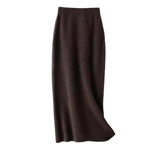 Hcclijo Korean Style Winter Cashmere Knitted Long Skirt for Women Mid-Length High-Waisted A-Line Skirt