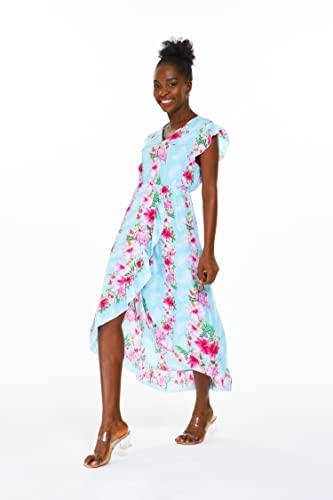 Image of Hawaii Hangover Family Matching Clothes, Pink Hibiscus Vine Turquoise | Family matching Hawaiian outfits, Pink Hibiscus Vine Turquoise, lightweight rayon, machine washable, tropical floral print