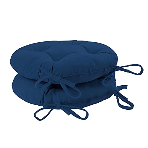 Harbour Housewares 2x Navy Blue 40cm x 40cm Round Seat Pad With Ties - Cotton Lined Outdoor Indoor Padded Chair Garden Dining Set