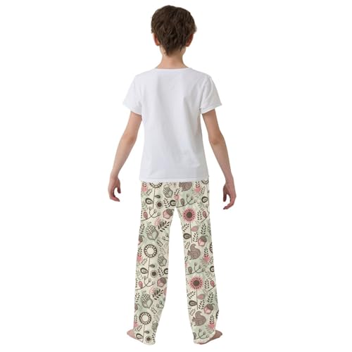 Squirrel Pine Cone Flowers Boys Long Pants Soft Trousers Elastic Waist Kids Lounge Bottoms with Pockets S-XL3