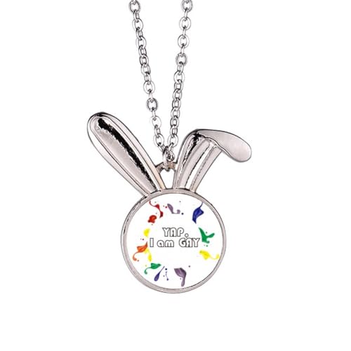 Collier LGBT lapin arc-en-ciel Yap I Am pour homme avec pendentif