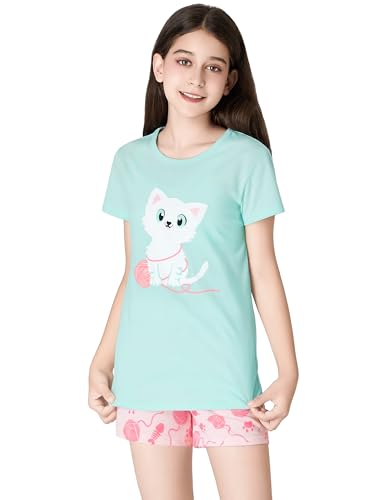 Beezizac Girls Cotton Sleepover Pajama Set for Little & Big Girls Short Sleeve Set 2-Piece PJ Size 4T-183