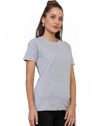 Image of Round Neck T-Shirt Top for Women | Combed Bio-Washed Ring Spun Cotton | Plain | Short Sleeves