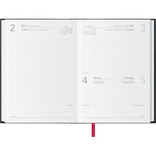 Dohe - Agenda 2026 - Tagesansicht, Größe A5 (14x20 cm), Hardcover, 12 Monate Januar bis Dezember, Jahresplaner auf Spanisch mit Lesezeichen - Síntex Schwarz