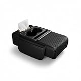 yinjieEUR Auto Armlehne Kissen für Isuzu D-MAX (RA/RC RT RG 2002-2025 2026), Mittelkonsole Pad mit Getränkehalter und Taschentuchbox,Armlehnenbezug mit Seitentasche,Innenraum Aufbewahrung Deko,Black