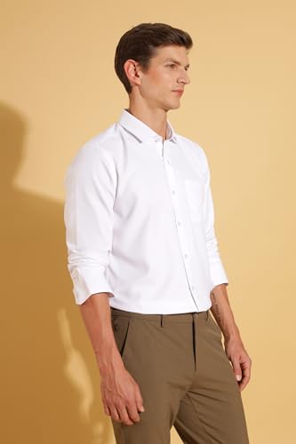 Image of Fyltr Men's Slim Fit Shirt - Dobby Self Design | Full Sleeve | Functional Patch Pocket | White Formal Shirts for Men