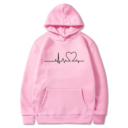 Sudadera con capucha, sudadera súper grande para hombre, sudadera estampada en electrocardiograma, sudadera con capucha, B-45 Rosa, XL