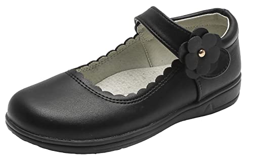 WUIWUIYU Girls Black School Uniform Dress Shoes Ankle Strap Synthetic Leather Mary Janes Flats