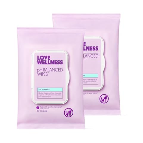 Love Wellness pH Balancing Wipes for Women | Feminine Hygiene for Cleansing with Aloe Vera | Fragrance-Free Intimate Health | Moisturizing, Soothing & Calming for Sensitive Skin | Travel Size | 2-Pack Cover
