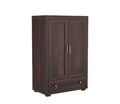 Image of Sheesham Wood Wooden 2 Door Wardrobe Organizer for Clothes | - Solid Wood Almirah with 1 Drawers, 1 Shelves - with Hanging Space Cupboard for Large Bedroom (Design 23)