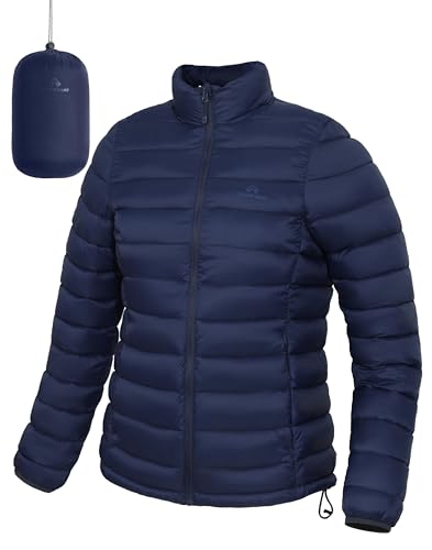 Pioneer Camp Women's Packable Puffer Jacket Lightweight Quilted Padded Coat 4 Pockets Zip up Stand-collar Warm Water Repellent Winter Outerwear, Navy, L
