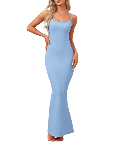 Image of AUSELILY Womens Bodycon Maxi Dress Square Neck Sexy Slip Long Dress | Sleeveless slip design with a long skirt line, Going out dress for celebrations, Style with heels