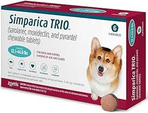 Simparica TRIO the Complete Flea, Tick, and Heartworm Prevention for Dogs 10-20 kg (1 Chewable Tablet)