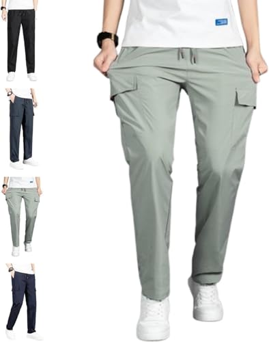 Flexrover Men's Multi-Pocket Stretch Comfort Outdoor Casual Pants, Risacharm Quick Dry Comforflex Fit Durable (Gray,Large)