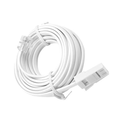 PMTFUMY 3m BT to RJ11 Telephone Cable – 2-Pin 6P2C Extension Lead for UK Landline, ADSL Modem, Fax, Broadband & Home Office Use (White)
