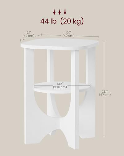 Image of VASAGLE Side Table, 2 Tier Small Accent End Table, Nightstand with Lower Shelf for Small Spaces, Living Room, Bedroom, Cloud White ULET233W101S