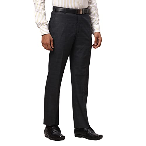 Image of Park Avenue Men's Poly Viscose Blend Checks Pattern Smart Fit Flat Front Formal Trouser