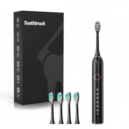 Image of SKYTONE Electric Tooth Brush For Adults With 5 Modes, 2 Brush Heads & Charge Lasting Up To 25 Days, Smart Auto Shut-Off - Electronic Toothbrush For Kids, Adults