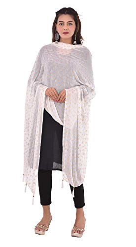 Image of YOUTHQUAKE Soft Chiffon Dupatta with Golden Foil Print & Tassels for Women & Girls