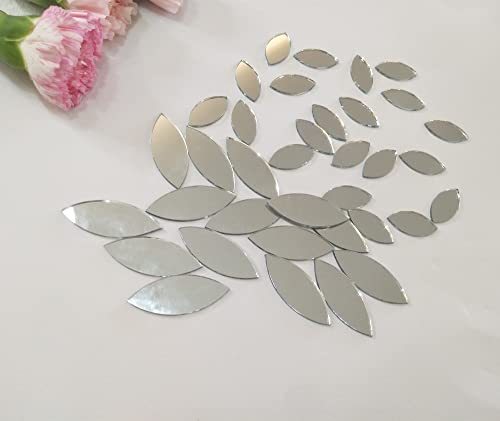 120pcs of Glass Mosaic Tiles Petal Leaves, Glass Supplies for Crafts Craft Mirrors, Mirror Embellishments (Silver Mirror)