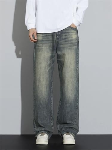 Men's Denim Pants Vintage Loose Korean Straight Wide Leg Jeans2