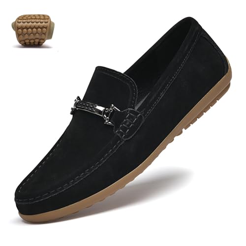 Men's Suede Metal Buckle Flat Penny Loafers Fashion Round Toe Slip-On Softsole Dress Moccasin Driving Shoes Comfort Office Work Boat Shoes